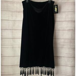 Vintage Ronni Nicole Black Velvet Maxi Skirt Beaded Tassels Back Slit Petite L